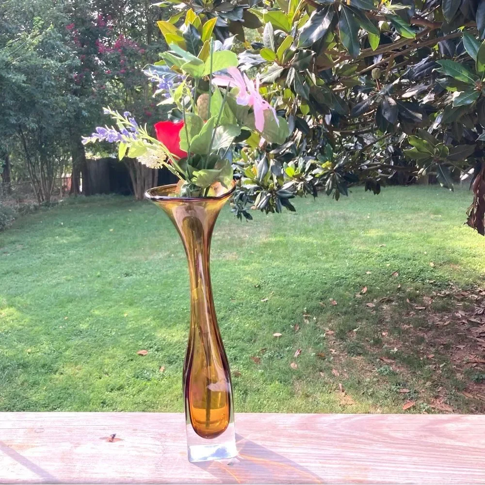 Bo Borgstrom Jack In The Pulpit Vintage 1960s Swedish Amber Glass Vase 12.5 in